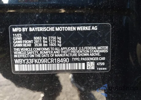 2024 BMW I5 Edrive40 from USA, damaged, VIN WBY33FK09RCR18490